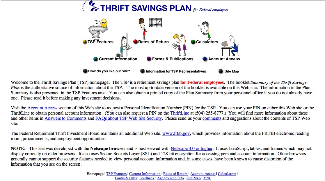 A screenshot of the TSP site in 1999